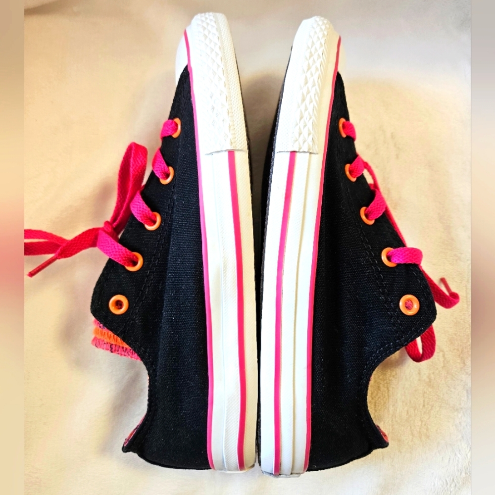 Converse All Star Multi Tongue Pink/Black Junior Sneakers Size 4. - Picture 7 of 11